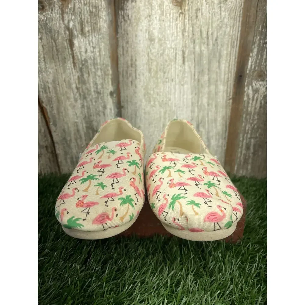 TOMS Alpargata Holiday Flamingos Graphic Slip-On Flats Casual Shoes Women's 8